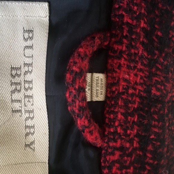 Burberry Brit Red Plaid Wool Tweed Coat US4 - Picture 7 of 14